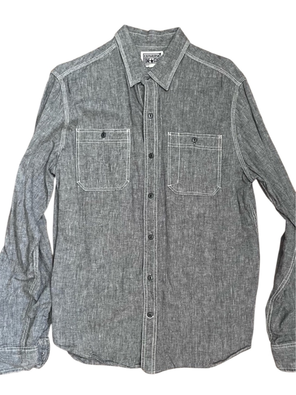 Converse Men's Gray Button-Down Chambray Shirt